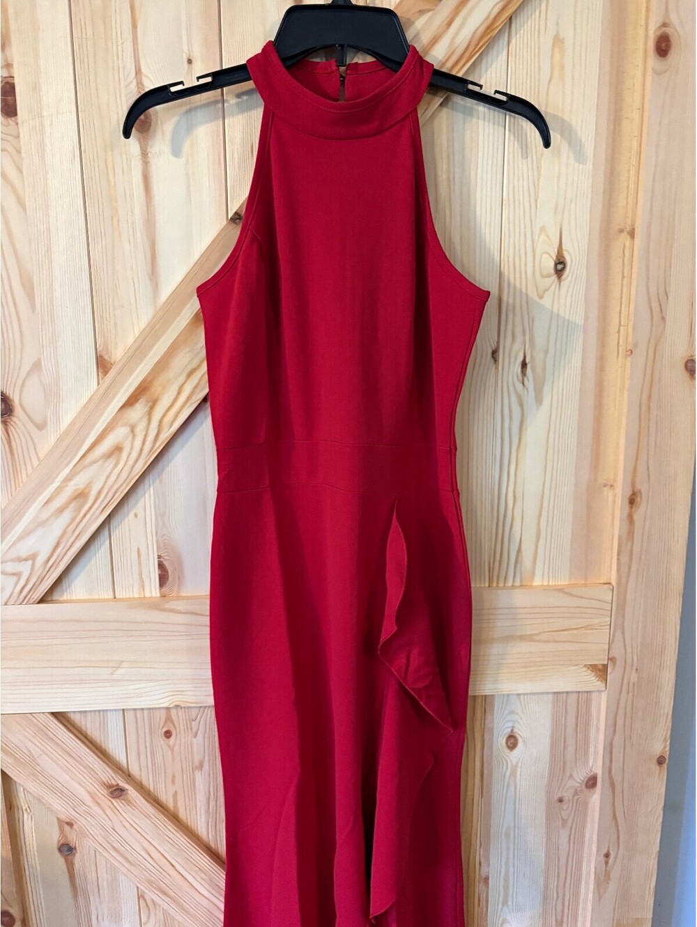 Woosea Red Sleeveless High Neck Maxi Dress with Ruffle Detail Small